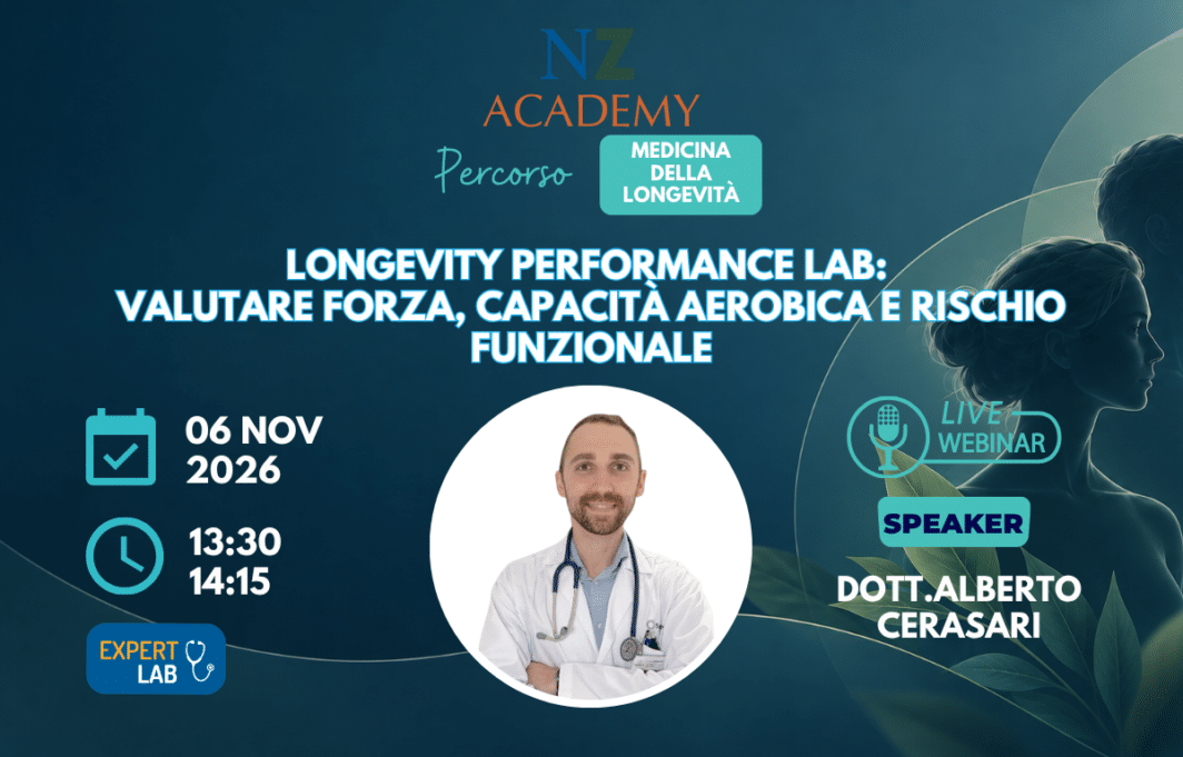 Locandina dell'Expert Lab Longevity Performance Lab con il Dott. Alberto Cerasari, 6 novembre 2026